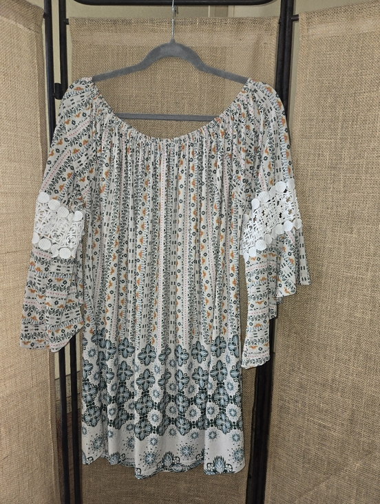 lildy Tops - Lildy Pinwheel Sleeve Tunic Boho Off-Shoulder Peasant Top 2X-3X